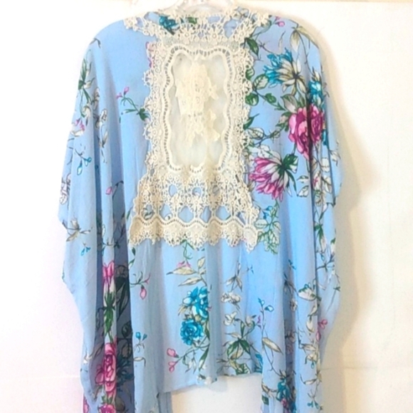 LOVE RYAN BLUE FLORAL CROCHET SMOCK DUSTER SWIMSUIT COVER-UP SIZE MEDIUM NWT - Picture 6 of 6